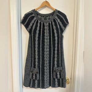 Black and Gray Knit Dress with Pockets